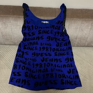 Women’s Guess Graphic Blue Chain Tunic Tank, Size S